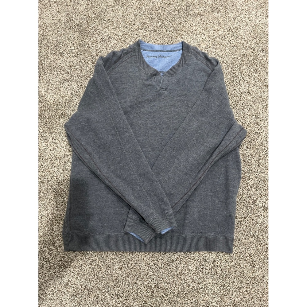 Tommy Bahama Mens‎ Reversible Pullover Sweatshirt Gray Blue Marlin Logo XL